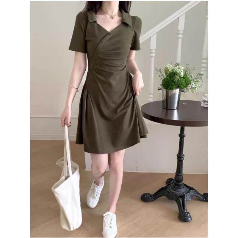 Women s French-Style Polo Dress: Waist-Cinched, Slimming, Age-Reducing, Perfect for Summer Medium
