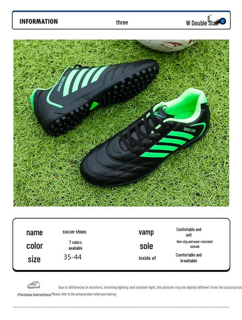 Double Star Professional Anti-Slip Football Kicking Shoes - Studded Breathable Training Model for Grass.