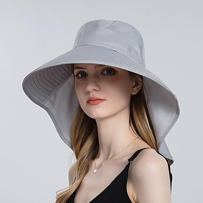 Women Snap Fastener Big Brim Hat Protection Visors Bucket Hat Sunscreen Fisherman Hats Outdoors Fishing Cap Ponytail Sun Hat