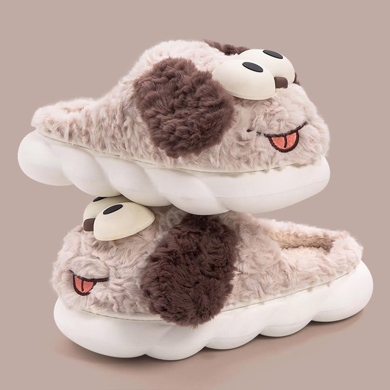 Cotton slippers women's autumn and winter outer wear cute puppy indoor home warm plush bag head thick bottom non-slip slippers