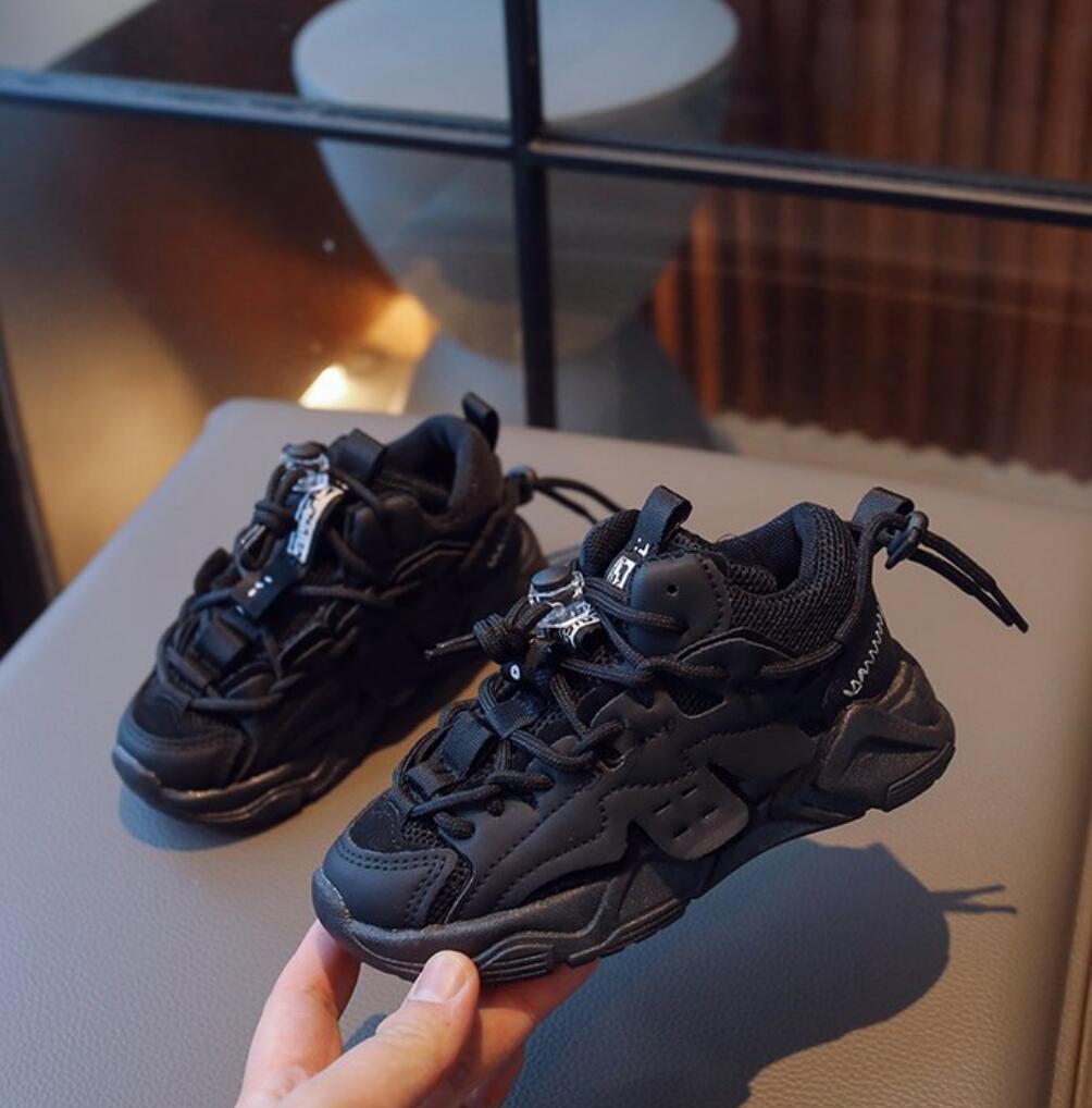 

Модные детские туфли для мальчиков и девочек, размер 23-36, дышащая сетка, повседневные кроссовки для маленьких детей, нескользящая детская спортивная обувь, теннис 36 чёрный