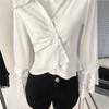 Lace Clothing Sleeves Korean Style Blouse V-neck Slim Buttons Shirts  Business
