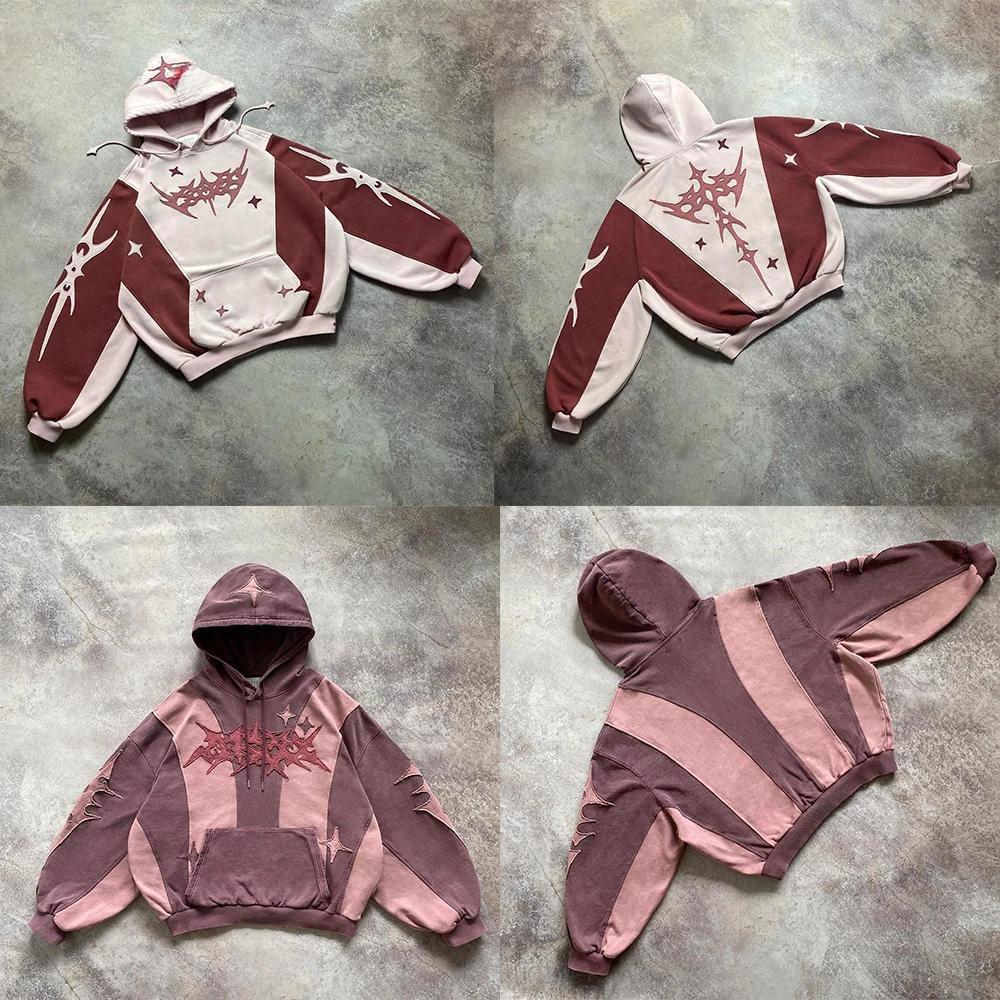 ZYLLO Hip Hop Patch Streetwear Hoodie Y2K Retro Hoodie Sweatshirt Mens Womens New Harajuku Gothic Pullover Hoodie Clothes