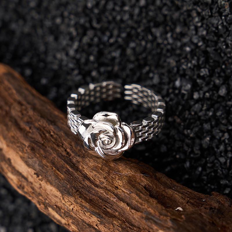 Stylish Vintage Rose Flower Ring For Women Adjustable Copper Open Finger Accessory