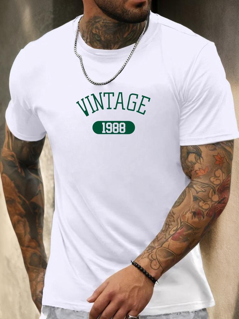 Short Sleeve TShirt VINTAGE 1988 Mens 100 Cotton Pattern Printed Shirt Summer Round Neck Breathable Casual Fashion Cool Tee