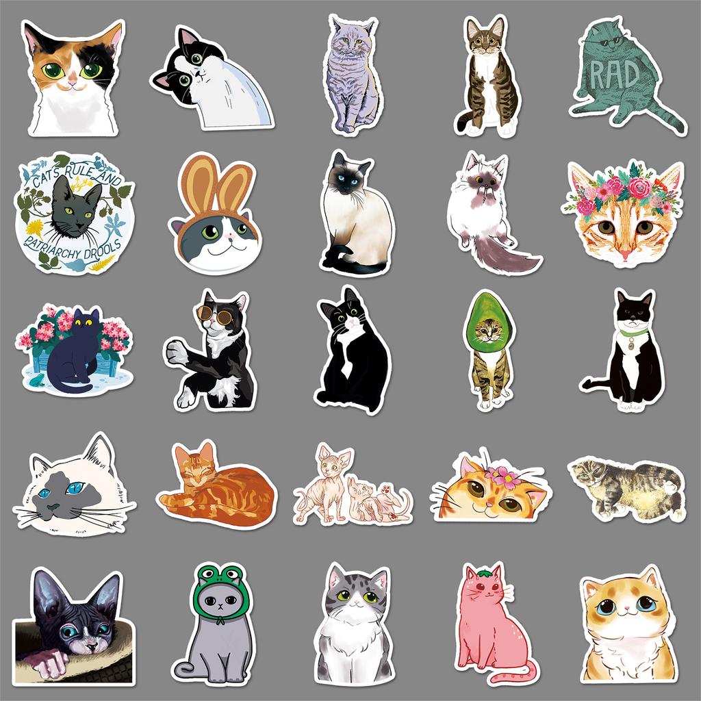 50 Pictures of Personalized Cute Cat Cartoon Doodle Notebook Suitcase Car Scooter Decoration Stickers