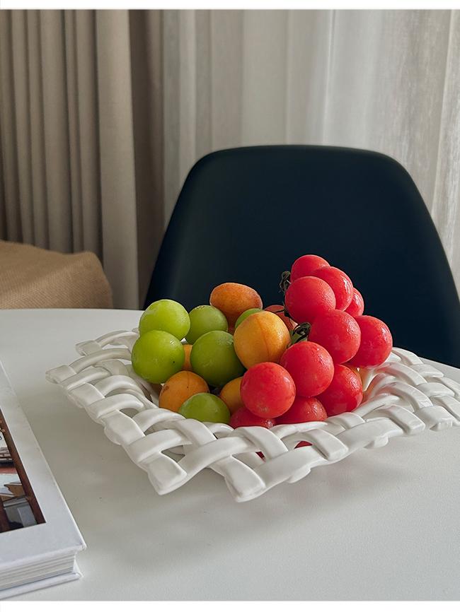 Korean-style Ceramic Hand-woven Storage Basket Coffee Table Desktop Fruit Basket Home Decoration Basket Snack Tray