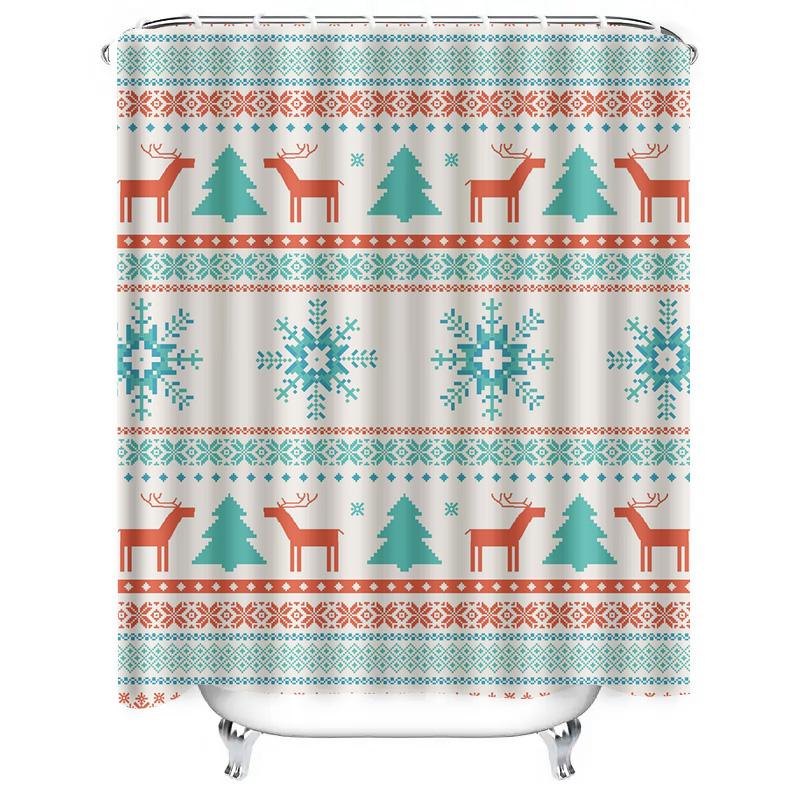 TU Winter Snowflakes Reindeer Shower Curtain Christmas Holiday Bathroom Decor Waterproof Fabric Festive Home Décor Modern Style
