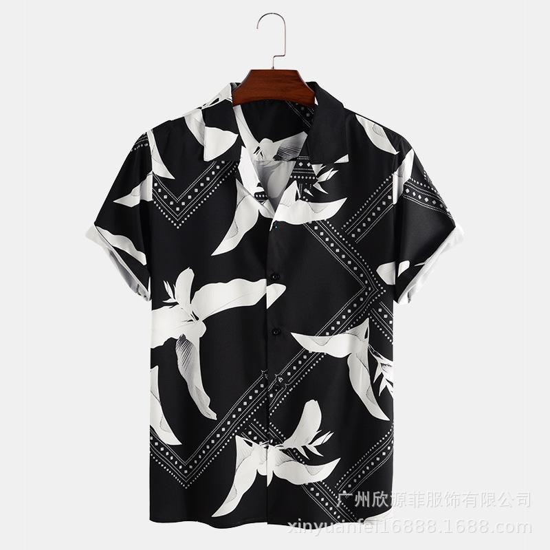 

Новая мужская повседневная уличная модная рубашка с коротким рукавом и отложным воротником, Гавайская рубашка в пляжном стиле XXXL чёрный