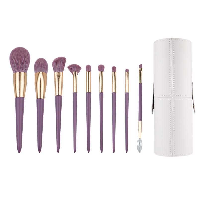 Purple Sweet Potato 9-Piece Makeup Brush Set - Synthetic Fibers for Eyeshadow, Foundation & Powder