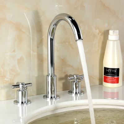 Bathroom Sink Faucet Dual Handle Gold Chrome hot & cold water Deck mounted Sink Faucets gold 3 hole 8 inch Basin tap