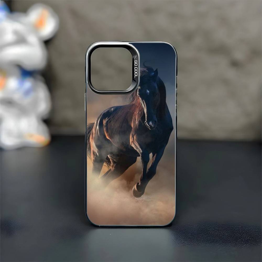 Horse Great Beauty Galloping Phone Case For iPhone17,16,15,14,13,12,11 Plus,Pro Max Black Matte Shockproof Cover