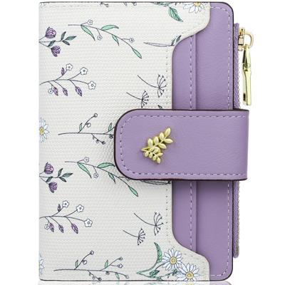 Farcauo Women's Mini Bifold Wallet, Popular and Cute Purple Wallet for Women, RFID Anti-Theft, Minimalist Floral Design, Coin Pocket, and Coin Purse