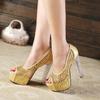 High Heels 12.5cm Damenschuhe Kristall Dicke Ferse Sandalen Damen Wasserdicht Plateau Fischmaul High Heels Transparent Hohl Prinzessin Schuhe