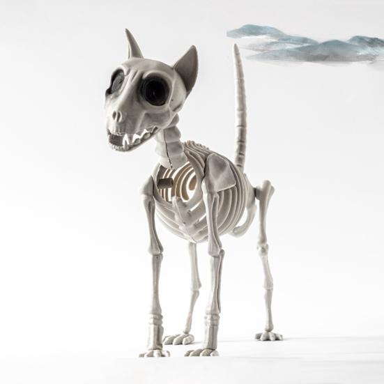 Halloween Skeleton Animal Decoration Creepy Cat/Dog/Bird/Rat/Goat Head Plastic Bones for Courtyard Graveyard Halloween Decor