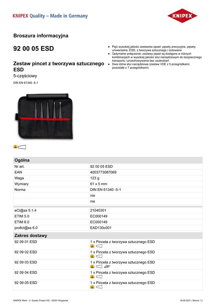 ESD PLASTIC TWEEZER SET, 5 PCS - KN 92 00 05E