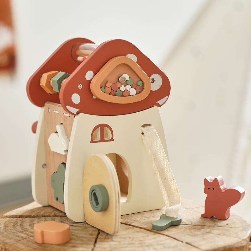 Custom Montessori Mushroom House Toy Wooden Percussion Music Toy Unlock/Place/Shape Match Game Finger Sensory Education Kid Gift