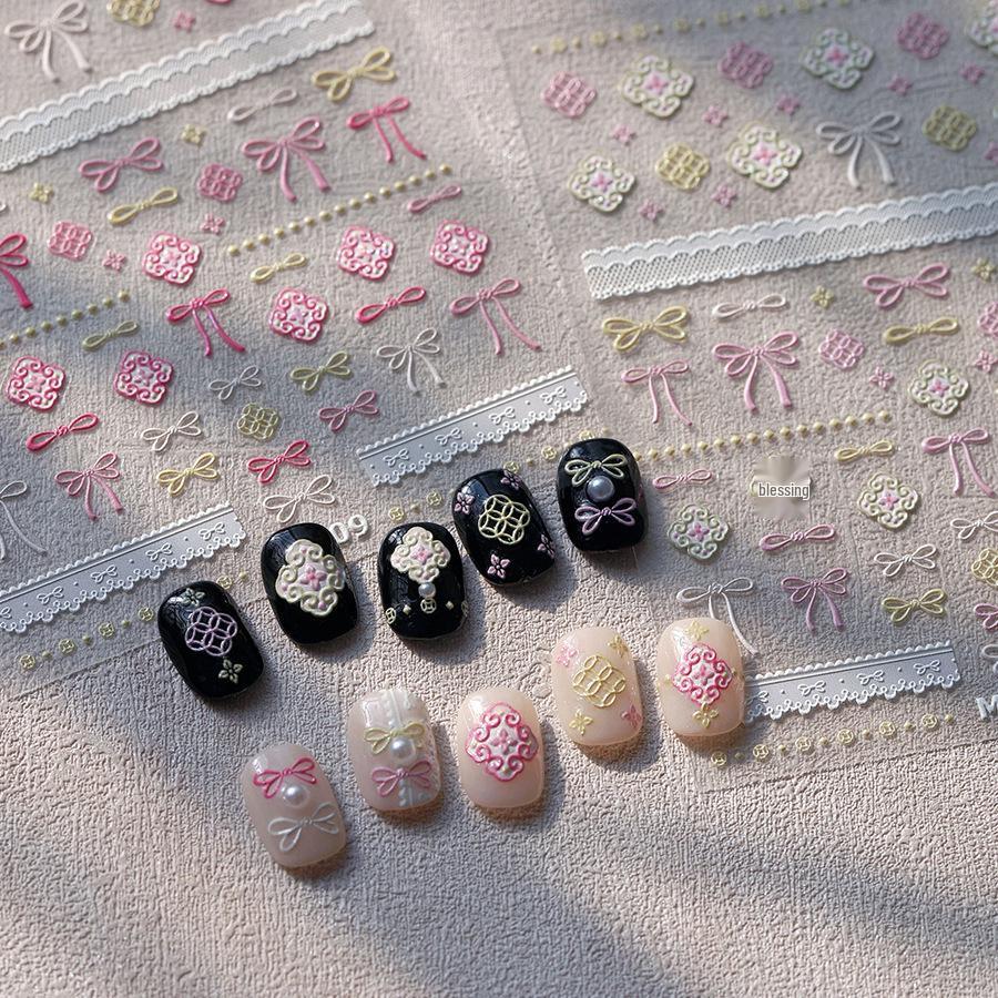 

Ferro Japanese Bowknot 3D Nail Stickers M-908: Frosted Adhesive with Hot Stamping