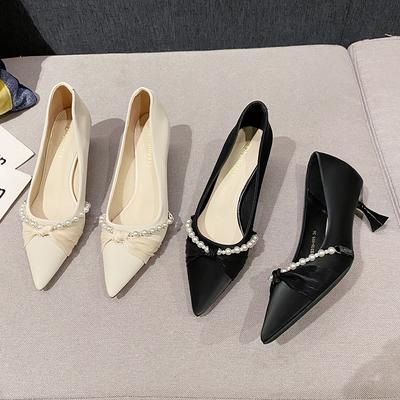 Chaîne de perles chaussures simples féminité talons chaton bout pointu bouche peu profonde talons hauts aiguilles enfants B318-AR9 mode