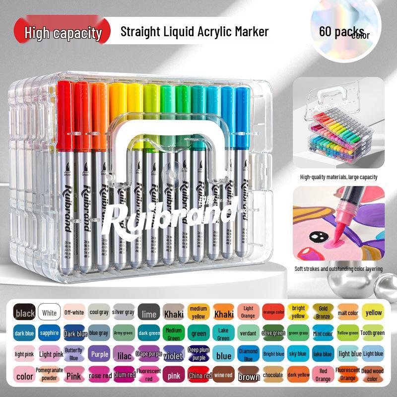 60-Color Washable Acrylic Markers: Watercolor Pens for Children's Art and School Projects