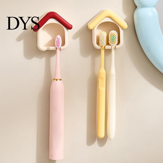 Household Toothbrush Storage Cartoon House Holder, Wall Mounted Bathroom Organizer, Suspended Soft Card Slot Holder Drainage Drying Rack for Electric