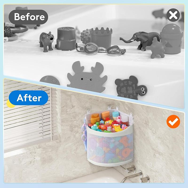 Kids Bath Toy Storage Bag Large Capacity Hanging Organizer Wall Mounted Mesh Drain Basket for Bathroon Shower Toy Organizer