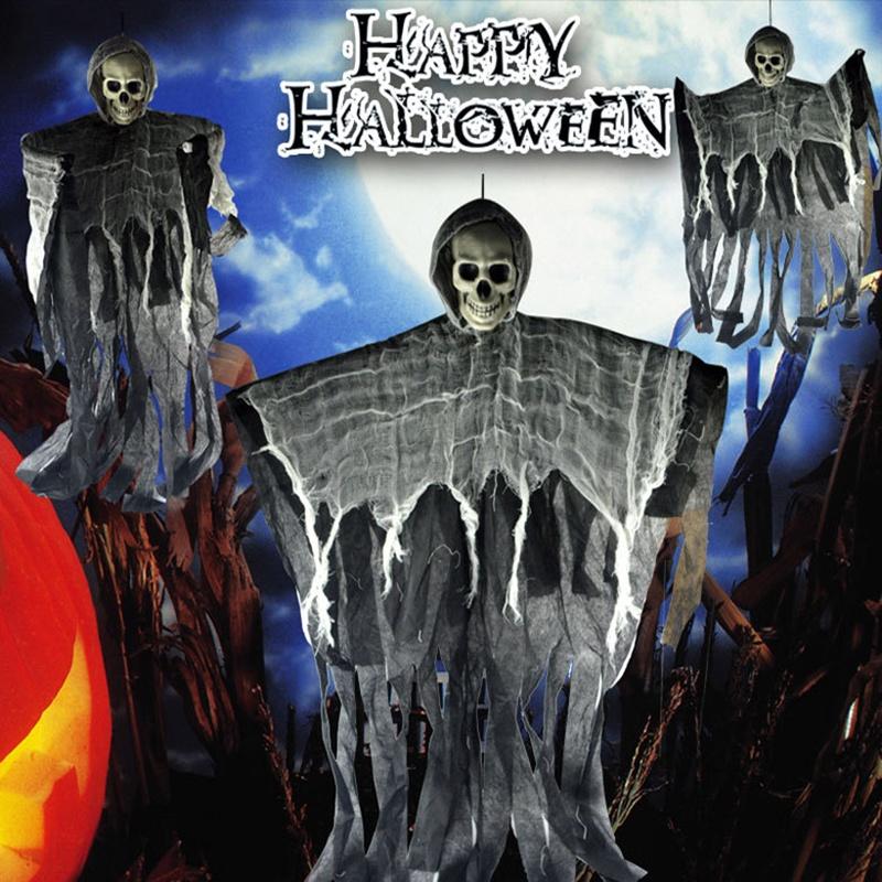 Durable 100cm Halloween Skeleton Hanging Reaper With Realistic Skull And Hood