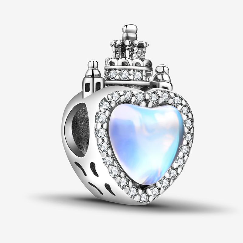 Charms Tondi Scintillanti in Rame con Zirconi a Forma di Cuore Adatti per Collane e Bracciali Originali Pan Gioielli da Donna in Rame