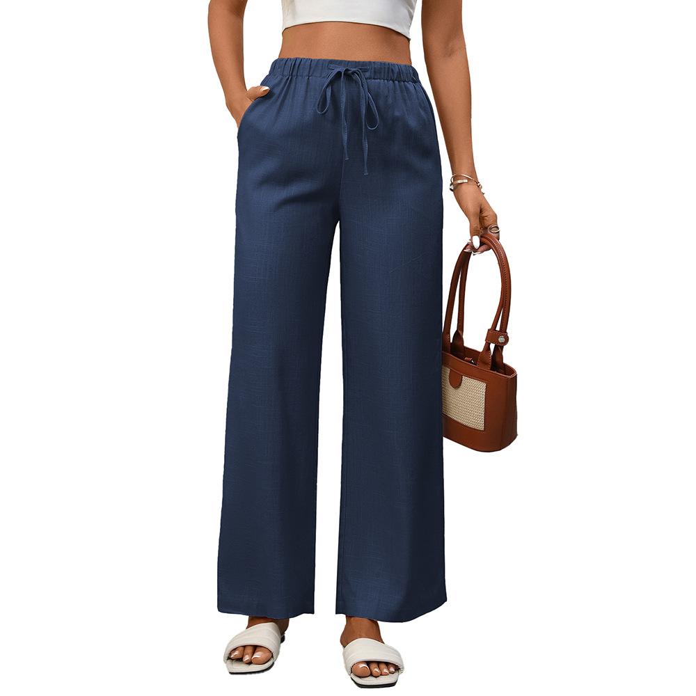 Женские широкие брюки из смешанного льна Эластичный пояс На шнурке Повседневные брюки S