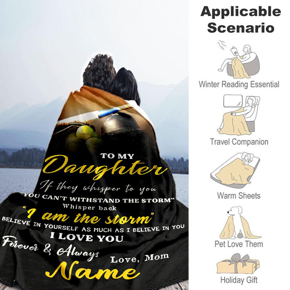 Baseball Theme Daughter Customize Text Blanket Cozy Personalized Blanket Durable Comfort Suitable for Seaside Livingroom Nap Office Chair