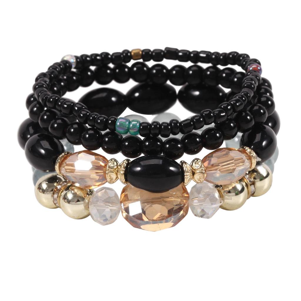 Böhmisches Perlenarmband-Set: Imitation Achat, Kristall, Strass Elastische Armbänder (4er-Set)