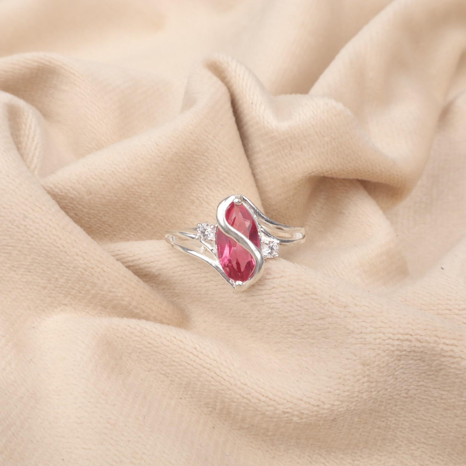 

Натуральный розовый турмалин драгоценный камень 925 стерлинговое серебро ювелирные изделия циркон кольцо для нее CZR-8-8 7