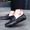 Tassel Loafers Men Genuine Leather Flat Casual Shoes Slip -On Drive Shoes Sandals Black Soft Outdoor Moccasins Crocodile Pattern