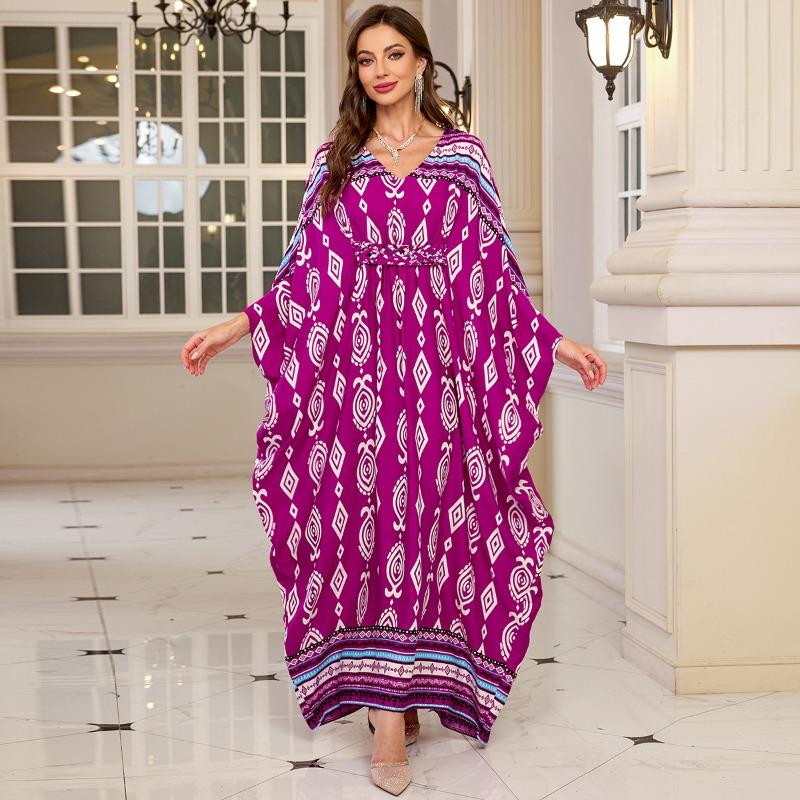 Vestidos casuales holgados con escote en V y manga larga con estampado geométrico de moda para mujer primavera otoño