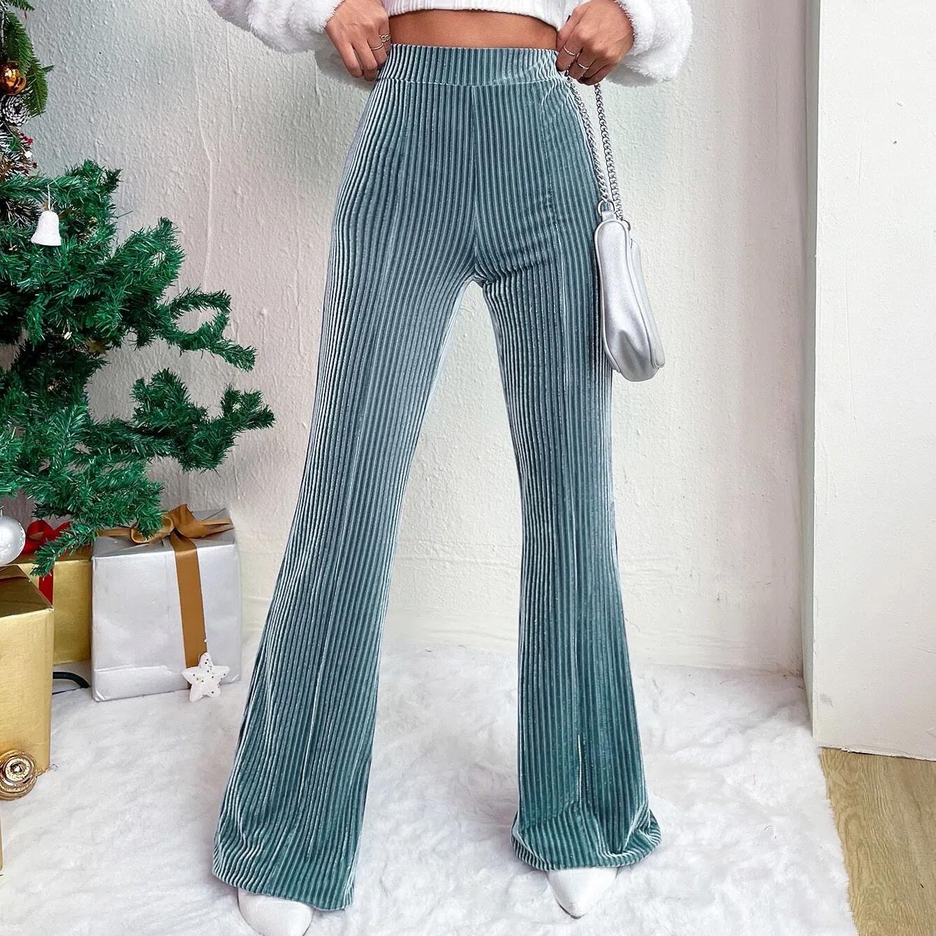 

2025 Новые вельветовые брюки-клеш с высокой талией, однотонные повседневные широкие спортивные брюки для женщин S