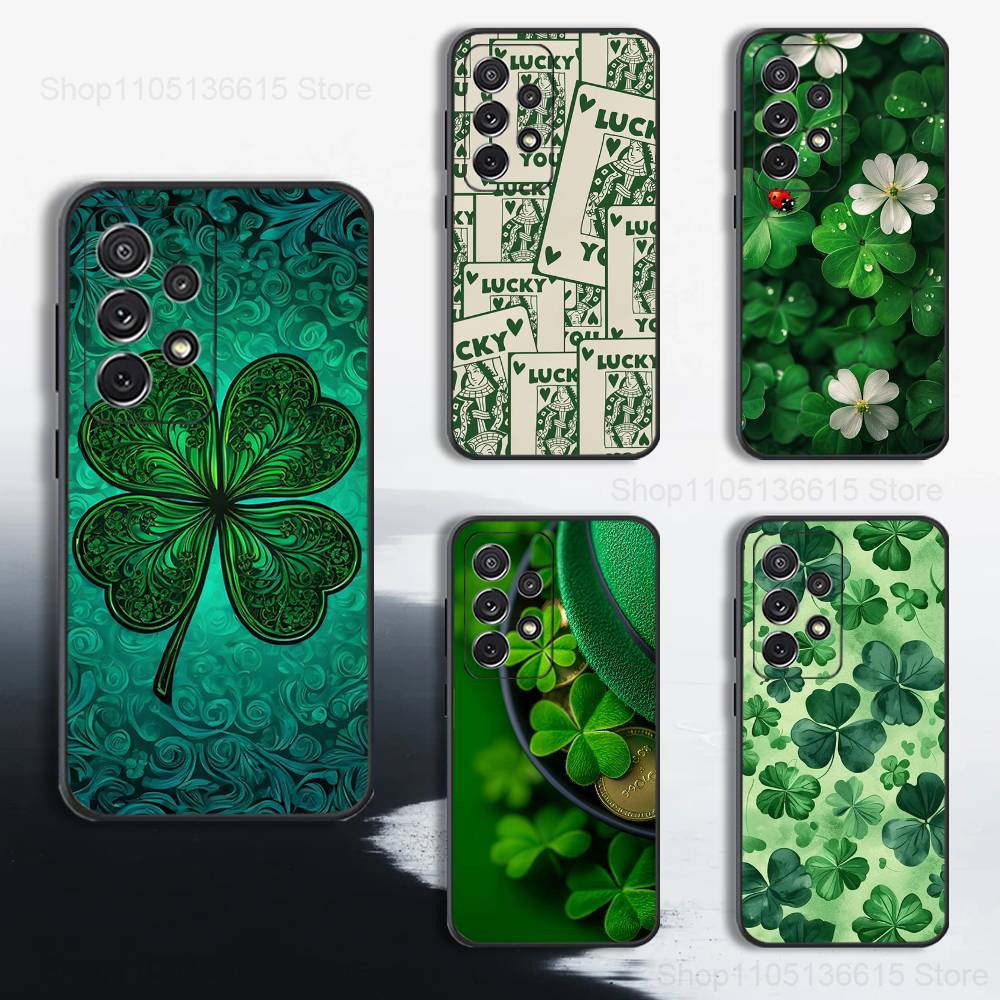 Four Leaf Clover Lucky Art Phone For Samsung S25,S10,S20,S10,S21,S9,S24,S23,Ultra,FE,Plus,Lite,Soft Silicone Black Cover