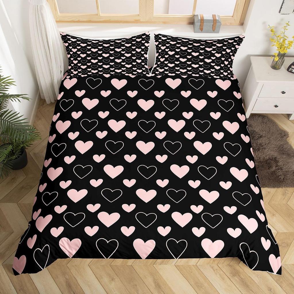 Comforter Love Heart Romantic Bedding Set Microfiber Valentine'S Day Full King For Boys Girls Adults Bedroom Decor
