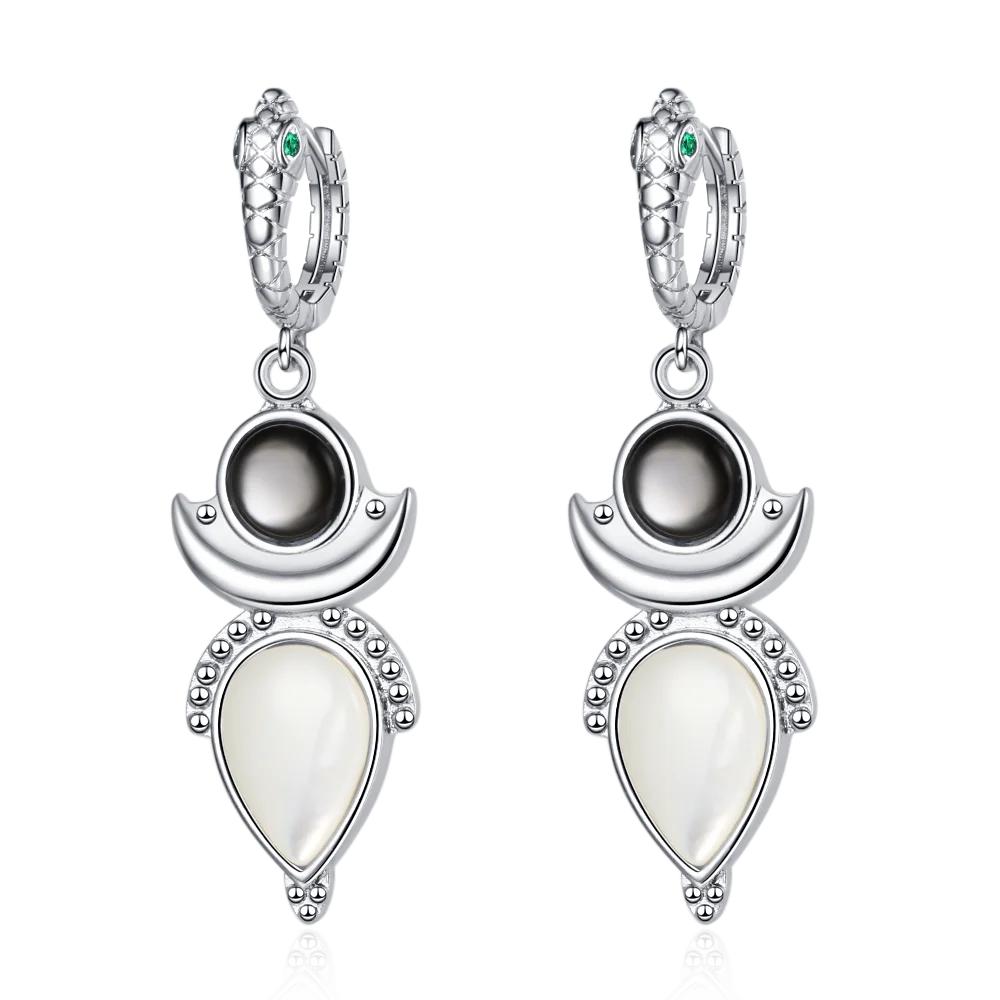Natural Shell Stone Drop Earrings for Women White Black S Silver Hoop Earring Party Gift Fine  Wholesale