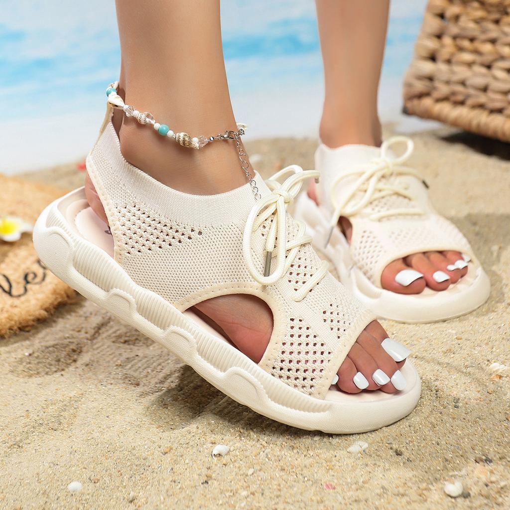 Women's Summer Thick-soled Flying Woven Casual Hollowed-out Fish-mouth Beach Roman Sandals