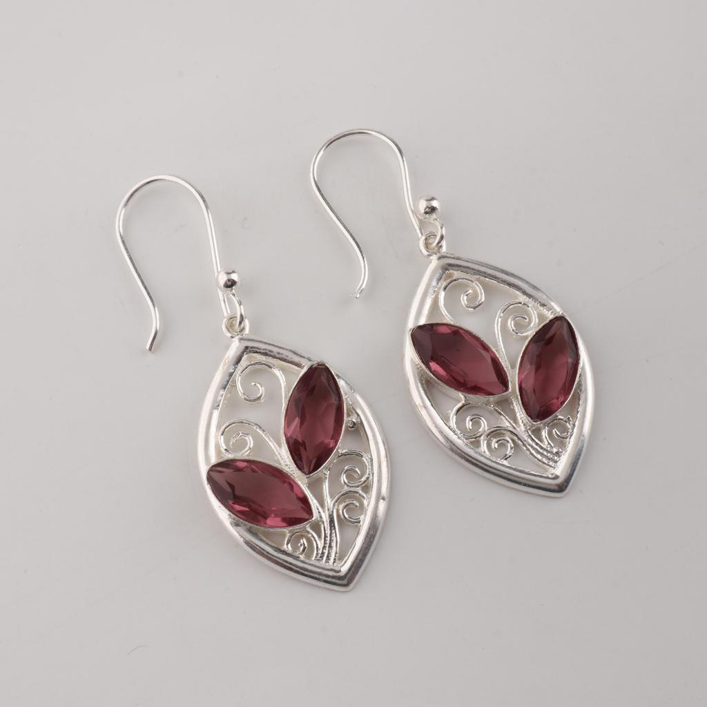 Rhodolite Gemstone Sterling Silver Elegant Dangle Earring For Women 1.2", Partywear Earring, Earring For Mother/Wife CE-24-7