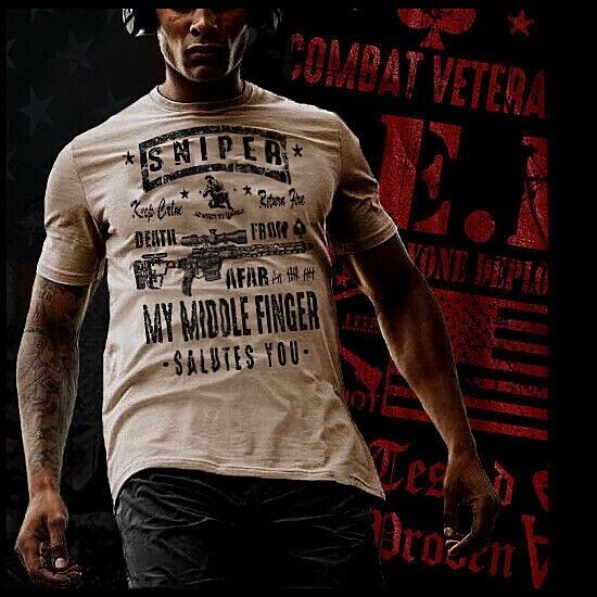 Sniper T-Shirt Military Crossed Rifle Expert Marksmanship Middle Finger Salute