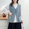 Plus Size Women's V-Neck Denim Vest - Spring/Summer 2026 Slimming Tank for 200 Jin