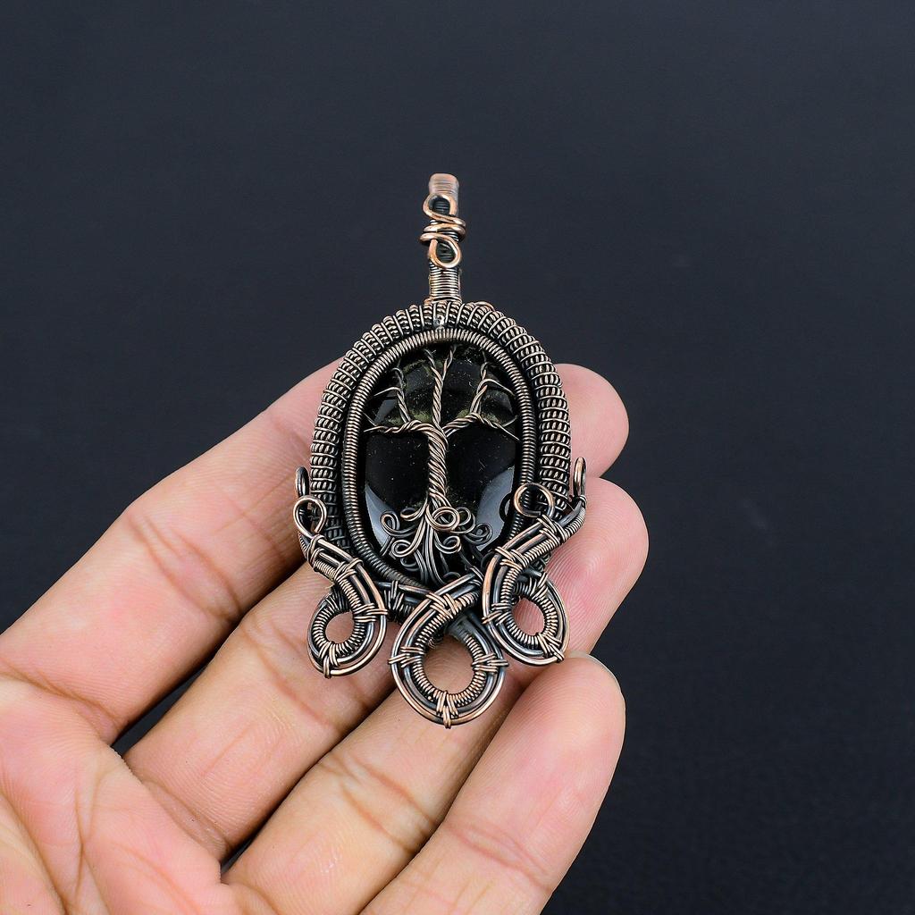 Black Onyx Jewelry,999 Copper Wire Wrapped Pendant Handmade Gemstone Jewelry, Gifts For Wife Brand New Pendant