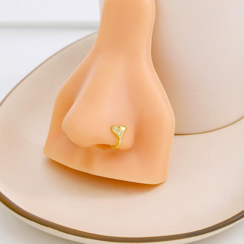 

Сердцевидный цветок «рыбий скелет» Усыпанный бриллиантами U-образный пирсинг для носа Кольцо для носа без прокола B4226-4