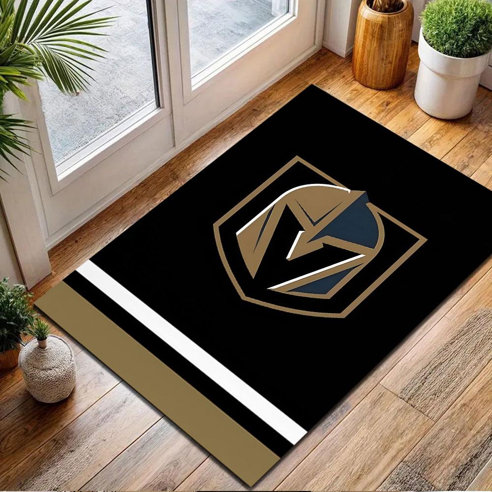 Knight Emblem on Black Patterned carpet, non slip mat suitable for living room and bedroom sofas