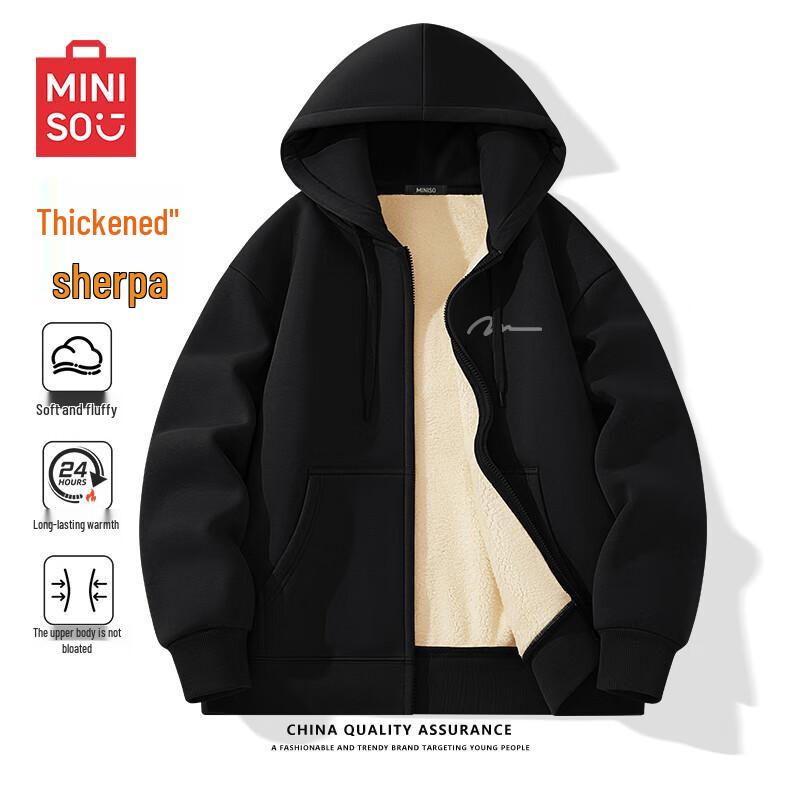 

MINISO Men s Plush Lined Hooded Cardigan Sweatshirt L