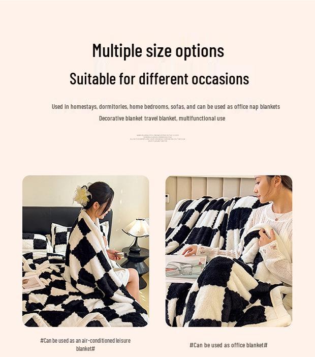 Checkerboard Double-Sided Fleece Blanket for Car, Sofa, Camping – Autumn/Winter Thickened
