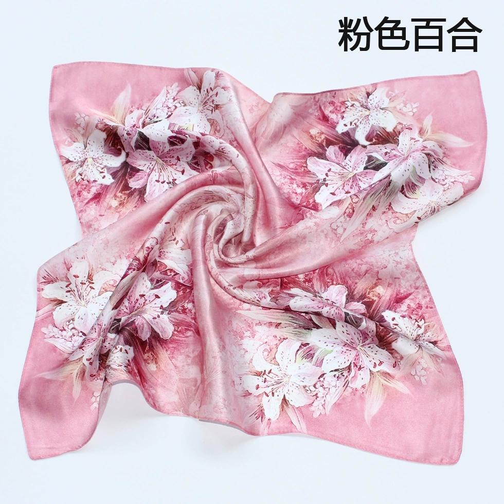 53CM Square Pure Silk Square Scarf 100% Mulberry Silk Decorative Flower Hairband Necktie Small Neckerchief for Women