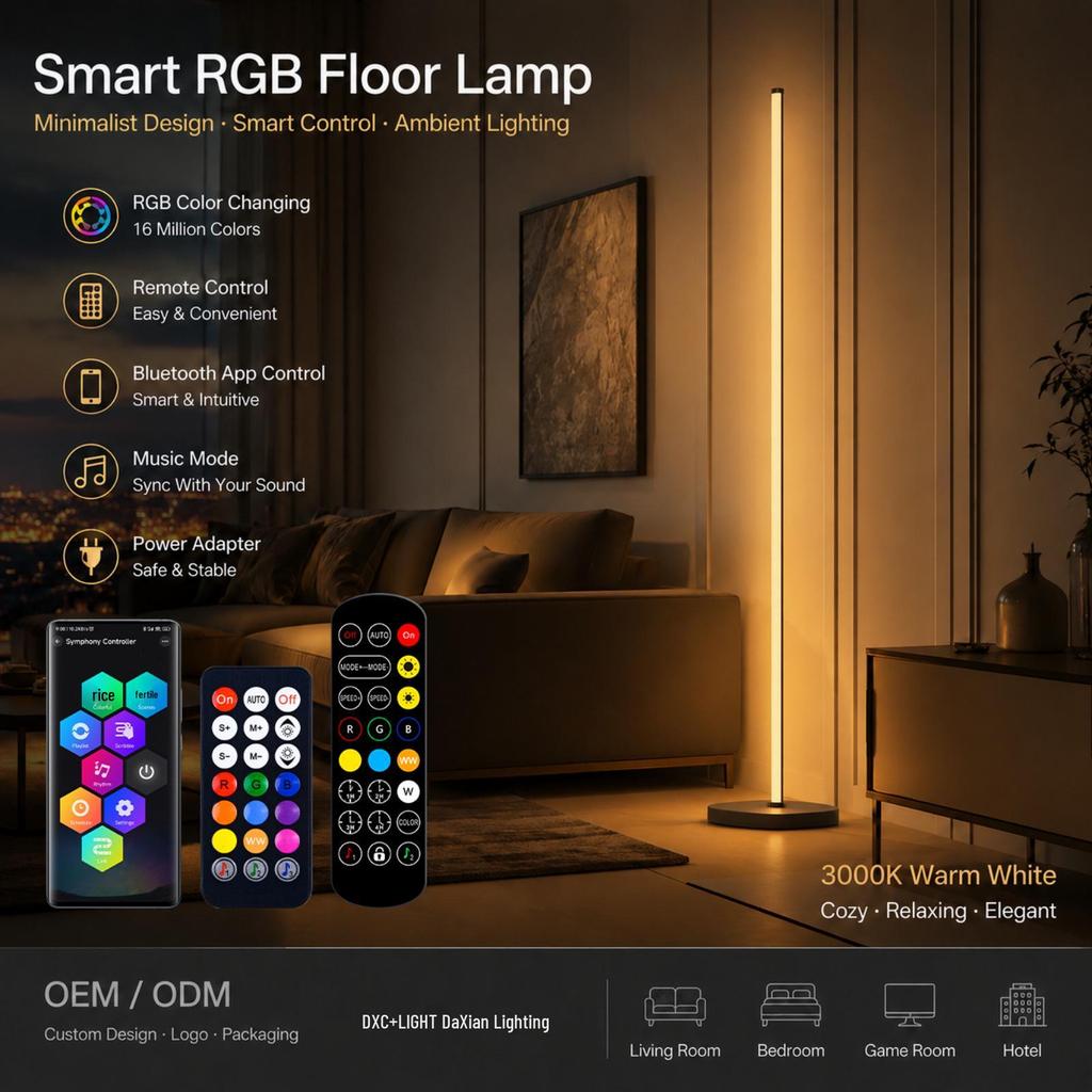 RGB Music-Sync Colorful Floor Lamp: Full Illumination Sound-Reactive Light for Bedroom & Living Room