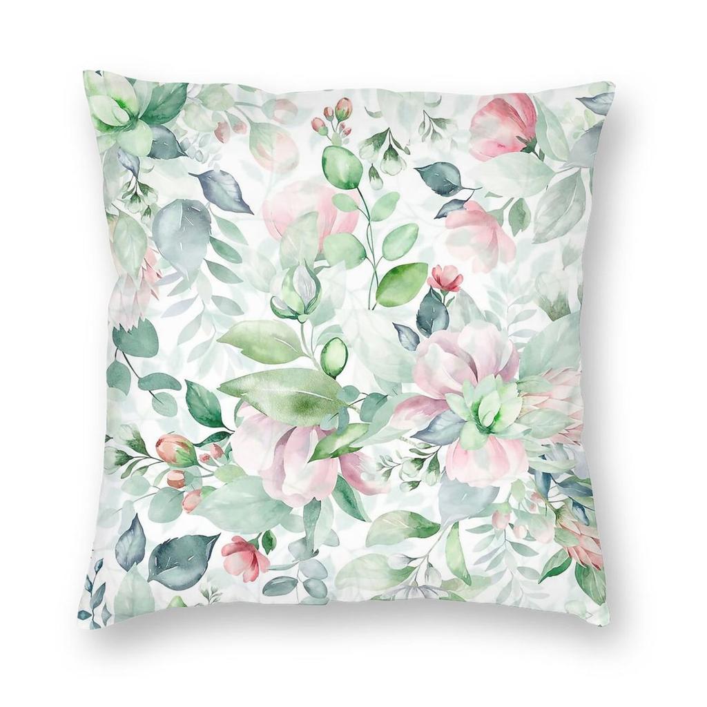 Abstract Red Green Florals Square Pillowcase Polyester Linen Velvet Printed Zip Decorative Pillow Case Sofa Seater Cushion Cover